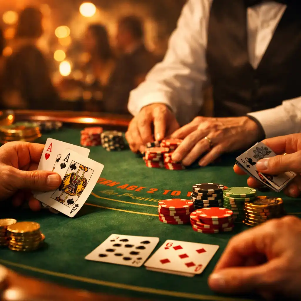 Detal stołu blackjack podczas prywatnej imprezy